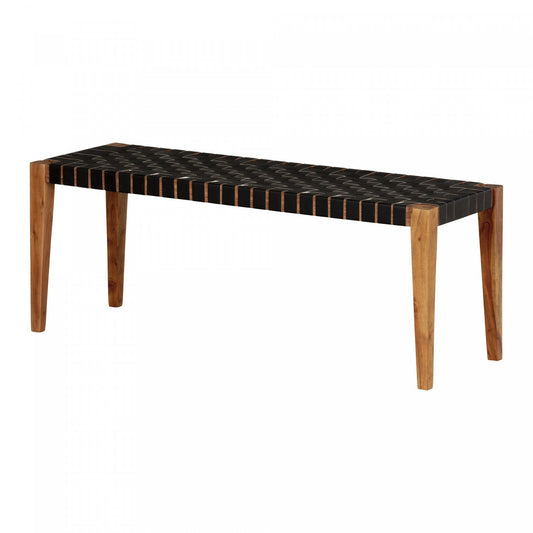 Balka Woven Leather Bench - Matte Black|Banc Balka en cuir tressé - noir mat