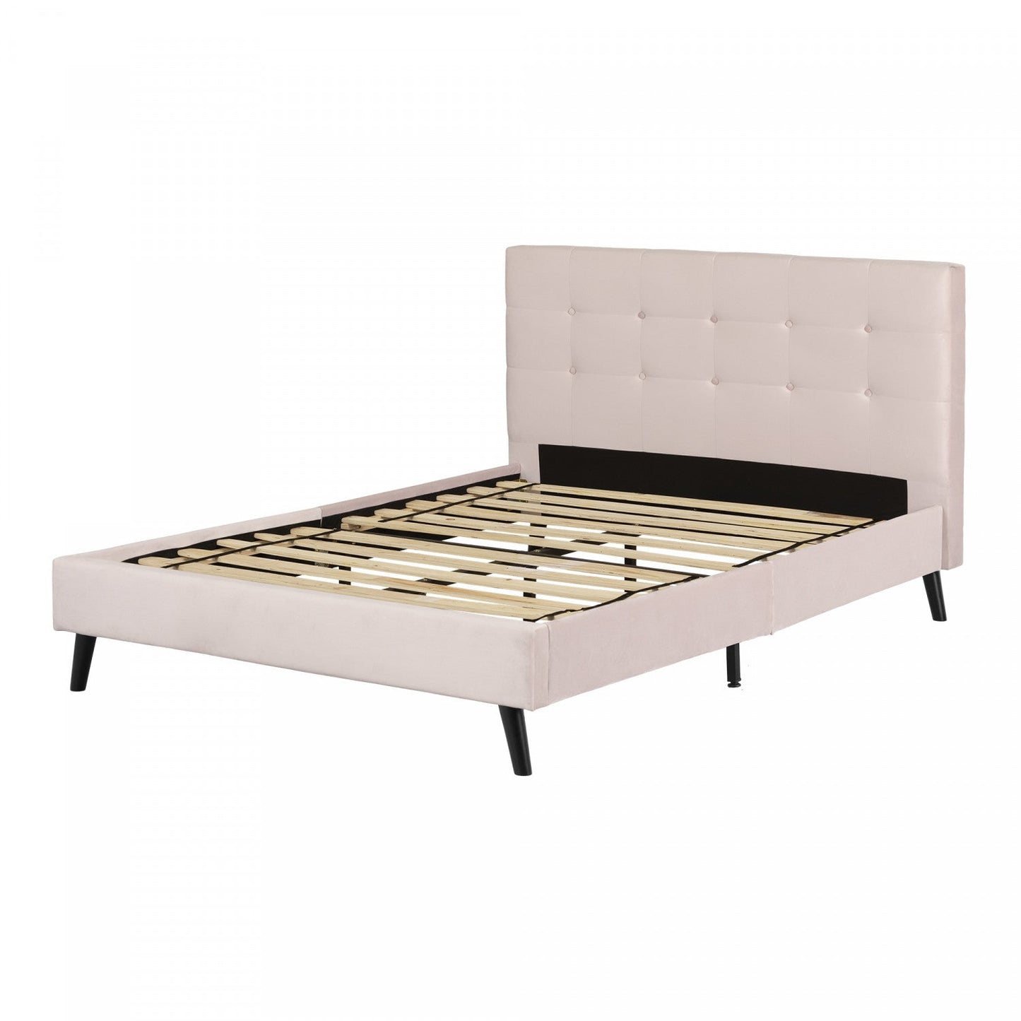 Dylane Upholstered Platform Full Bed and Headboard - Pale Pink|Tête de lit et lit double plateforme Dylane rembourrés - rose pâle