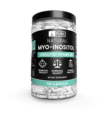 100% Pure Myo-Inositol, 730 Capsules, 6 Month Supply, No Additives or Magnesium Stearate Fillers, 1860 mg Undiluted Vitamin B8 Powder per Serving, Made in The USA