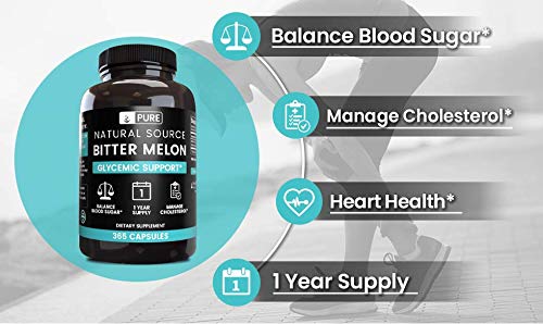 Pure Bitter Melon (365 Capsules) 1 Year Supply, Natural Source, No Fillers, Gluten-Free, No Soy & Dairy (415 mg Serving)