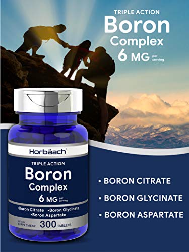 Triple Boron Complex 6 mg Supplement | 300 Tablets | Vegetarian, Non-GMO & Gluten Free | Triple Action Boron Citrate, Boron Glycinate, Boron Asparate | by Horbaach