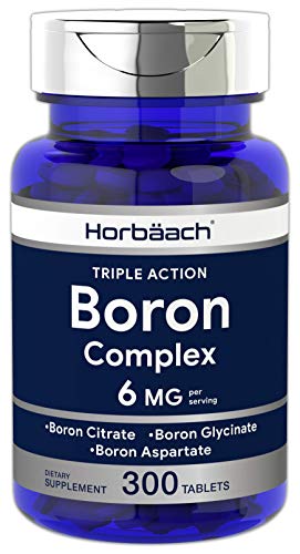 Triple Boron Complex 6 mg Supplement | 300 Tablets | Vegetarian, Non-GMO & Gluten Free | Triple Action Boron Citrate, Boron Glycinate, Boron Asparate | by Horbaach