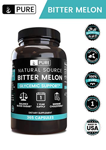 Pure Bitter Melon (365 Capsules) 1 Year Supply, Natural Source, No Fillers, Gluten-Free, No Soy & Dairy (415 mg Serving)