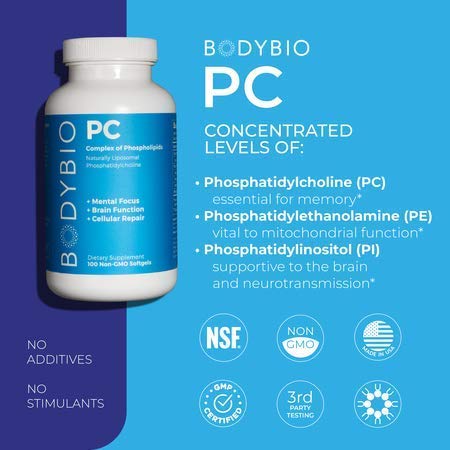 BodyBio - PC Phosphatidylcholine + Phospholipids - Liposomal for High Absorption - Optimal Brain & Cell Health - Boost Memory, Cognition, Focus & Clarity - 100% Non-GMO - 8 oz