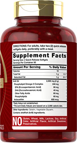 Antarctic Krill Oil 2000 mg 120 Softgels | Omega-3 EPA, DHA, with Astaxanthin Supplement Sourced from Red Krill | Maximum Strength | Laboratory Tested