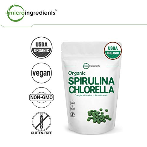 Organic Chlorella Spirulina Tablets, 3000mg Per Serving, 720 Counts, 120 Servings (4 Months Supply), Rich in Prebiotics, Immune Vitamins, Fiber, Proteins, No GMOs, Vegan