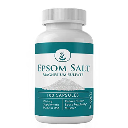 Magnesium Sulfate (Epsom Salt) 100 Capsules, 13500 mg Serving (20 Capsules/Serving), Relieve Occasional Constipation, Improve Sleep, Detoxify The Body, All-Natural*