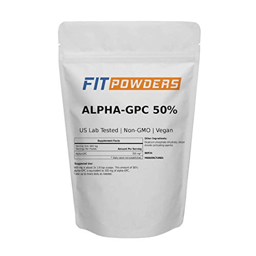 Alpha-GPC Powder 50% Non-Clumping Choline by FitPowders, Non-GMO, Vegan, Support Memory and Focus, with Scoop (125 Grams)