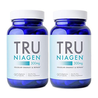 TRU NIAGEN NAD+ Booster Supplement Nicotinamide Riboside NR for Energy Metabolism, Cellular Repair & Healthy Aging (Patented Formula) More Efficient Than NMN - 90 Count - 300mg (6 Months / 2 Bottles)