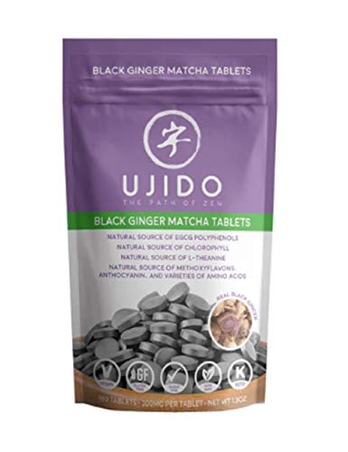 Ujido Black Ginger Matcha Tablets - Real Black Ginger - Real Matcha - Gluten-Free and Keto Friendly - 180 Tablets