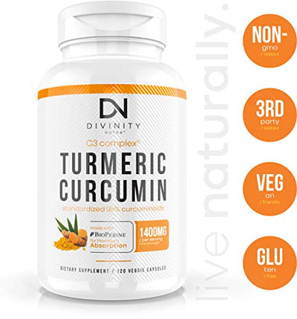 Turmeric Curcumin C3 Complex with BioPerine (Black Pepper Extract) - Anti-Inflammatory & Joint Support Supplement - Max Strength 95% Curcuminoids - 120 Veggie Capsules (2 Month Supply)