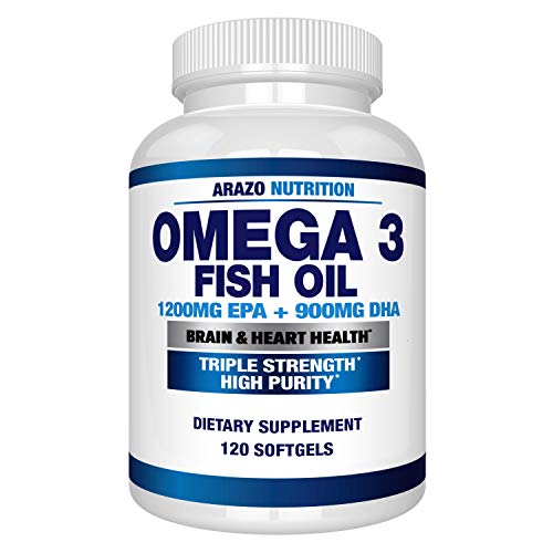 Omega 3 Fish Oil 4,080mg - High EPA 1200mg + DHA 900mg Triple Strength Burpless Capsules - Arazo Nutrition (120 Count)