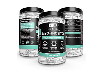 100% Pure Myo-Inositol, 730 Capsules, 6 Month Supply, No Additives or Magnesium Stearate Fillers, 1860 mg Undiluted Vitamin B8 Powder per Serving, Made in The USA