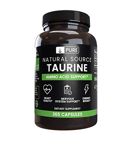 100% Pure Taurine, 365 Capsules, 3-Month Supply, 1120mg, No Magnesium or Rice Fillers, Gluten-Free, Non-GMO, Made in The USA, Potent, Undiluted Taurine with No Additives