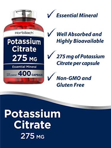 Potassium Citrate Capsules 275 mg | 400 Count | Non-GMO, Gluten Free Supplement | by Horbaach