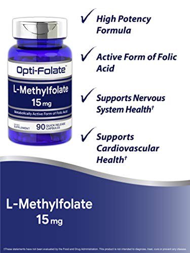 L Methylfolate 15mg | 90 Capsules | Max Potency | Optimized and Activated | Non-GMO, Gluten Free | Methyl Folate, 5-MTHF | by Opti-Folate