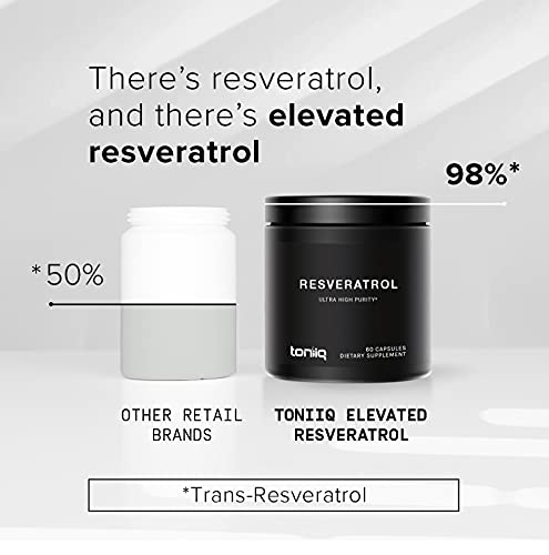 Ultra High Purity Resveratrol Capsules - 98% Trans-Resveratrol - Highly Purified and Highly Bioavailable - 60 Caps Reservatrol Supplement