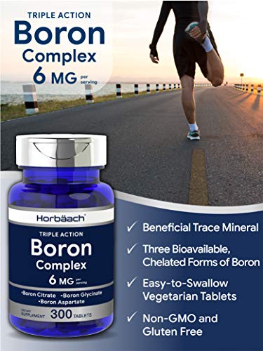 Triple Boron Complex 6 mg Supplement | 300 Tablets | Vegetarian, Non-GMO & Gluten Free | Triple Action Boron Citrate, Boron Glycinate, Boron Asparate | by Horbaach