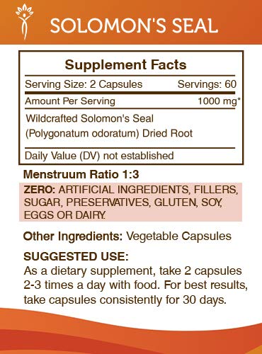 Solomon's Seal 120 Capsules, 1000 mg, Wildcrafted Solomon's Seal (Polygonatum odoratum) Dried Rhizome (120 Capsules)