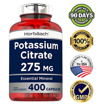 Potassium Citrate Capsules 275 mg | 400 Count | Non-GMO, Gluten Free Supplement | by Horbaach