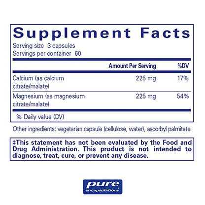 Pure Encapsulations - Calcium Magnesium (Citrate/Malate) - Hypoallergenic Calcium Supplement with Magnesium - 180 Capsules