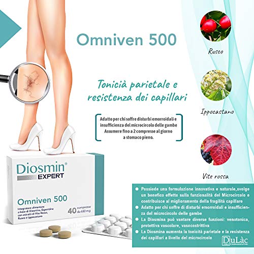 Dulc - Omniven 500 - 40 Tablets - Diosmin (450mg), Hesperidin (50mg), Red Vine, Butcher's Broom, Horse Chestnut - Piles and Microcirculation - Diosmin Expert