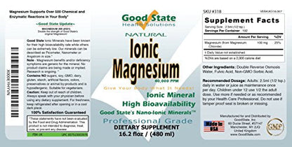 Good State | Ionic Magnesium 16 oz.| Natural | Nano Sized Mineral Technology | Professional Grade | Supports Healthy Chemical & Enzymes Reactions | 192 Servings at 100 mg per serving | 16 Fl oz Bottle