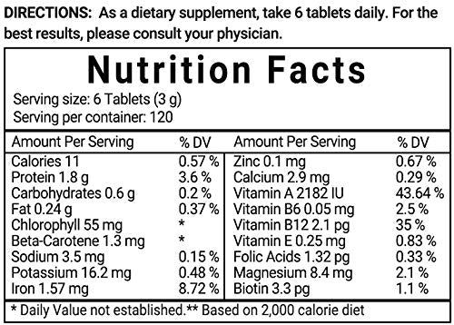 Organic Chlorella Spirulina Tablets, 3000mg Per Serving, 720 Counts, 120 Servings (4 Months Supply), Rich in Prebiotics, Immune Vitamins, Fiber, Proteins, No GMOs, Vegan