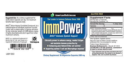 American BioSciences ImmPower AHCC Supplement 2-Pack, Enhanced Immune Support, Natural Killer Cell Activity and Cytokine Production, 30 Vegetarian Capsules, 500 milligrams per Capsule