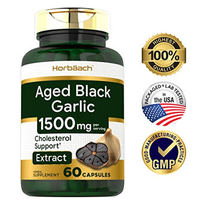 Aged Black Garlic 1500 mg | 60 Capsules | Fermented Extract | Non-GMO, Gluten Free | by Horbaach