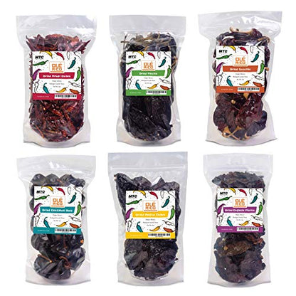 Dried Peppers 6 Pack Bundle - Ancho, Arbol, Guajillo, Pasilla, Chipotle, Cascabel Super Pack of Chiles by Ole Rico