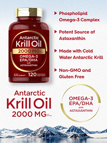 Antarctic Krill Oil 2000 mg 120 Softgels | Omega-3 EPA, DHA, with Astaxanthin Supplement Sourced from Red Krill | Maximum Strength | Laboratory Tested