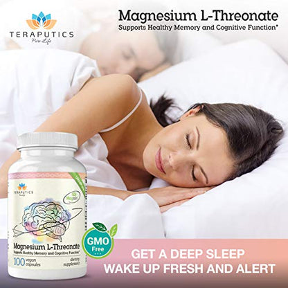 Magnesium L Threonate (Magtein) - The Best Non-GMO Highly Absorptive Pure Magnesium Supplement - 2000 mg - 100 Vegan Capsules - A Vitamin for Cognition & Sleep - Pills are Without Laxative Properties