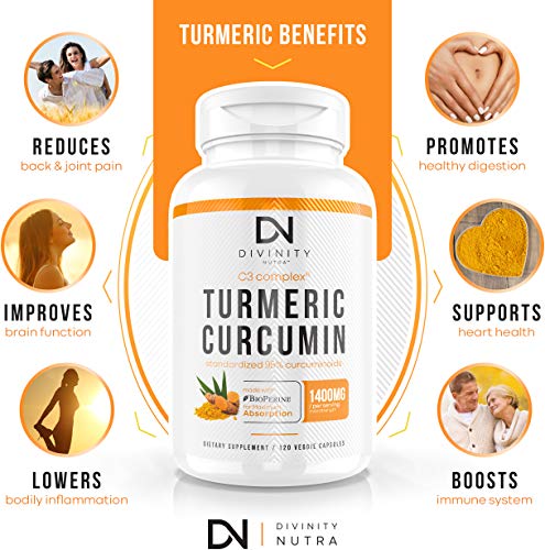 Turmeric Curcumin C3 Complex with BioPerine (Black Pepper Extract) - Anti-Inflammatory & Joint Support Supplement - Max Strength 95% Curcuminoids - 120 Veggie Capsules (2 Month Supply)