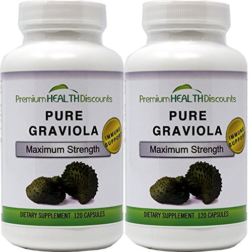 Pure Graviola Soursop Capsules 1000 mg per Serving (2 Bottle Pack) AKA: Soursop Fruit, High Antioxidants, Anti-Inflammation