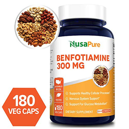 Benfotiamine 300mg 180 Veggie Caps ( Non-GMO,Vegan & Gluten-Free) Supports Healthy Blood Sugar Levels in Normal Range*