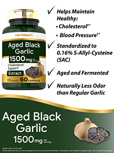 Aged Black Garlic 1500 mg | 60 Capsules | Fermented Extract | Non-GMO, Gluten Free | by Horbaach