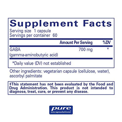 Pure Encapsulations - GABA - Supports Positive Mood and Relaxation - 60 Capsules