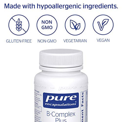 Pure Encapsulations B-Complex Plus | B Vitamins Supplement to Support Red Blood Cell Growth, Neurological and Psychological Health, Cardiovascular Health, Energy Levels, and Eye Sight* | 60 Capsules