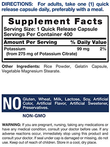 Potassium Citrate Capsules 275 mg | 400 Count | Non-GMO, Gluten Free Supplement | by Horbaach