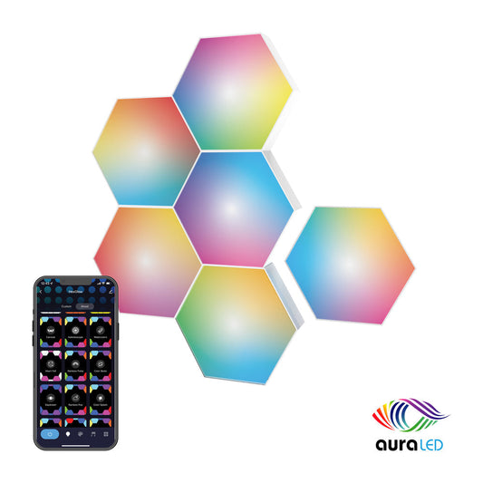 Tzumi AuraLED HexGlow Tile Lights with Wifi - Six Hexagonal Lights with Full RGB Spectrum LEDs