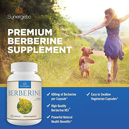 Premium Berberine Supplement -1,200 mg of Berberine Per Serving  Non-GMO Berberine HCI Supplement- Powerful Berberine Health Formula - 60 Berberine Capsules