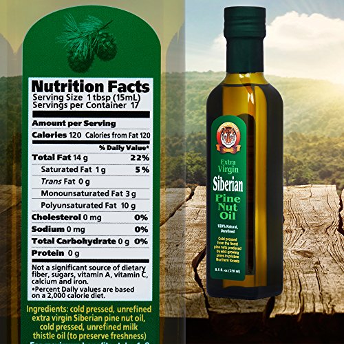 Extra Virgin Siberian Pine Nut Oil, 8.5 oz. Bottle - Premium Quality, Unrefined, 100% Natural - Benefits Overall Health & Aids Gastritis, Ulcers, Digestive Issues