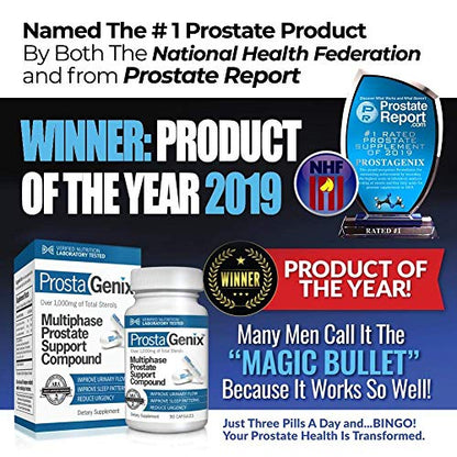 ProstaGenix Multiphase Prostate Supplement -3 Bottles- Featured on Larry King Investigative TV Show - Over 1 Million Sold - End Nighttime Bathroom Trips, Urgency, Frequent Urination.