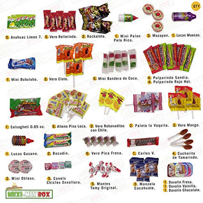 Mexi-Mix Box Mexican Candy Assortment. 86 count. Candy Care Package Variety of Spicy Candy Box Gift Bulk Dulces Mexicanos Snack Include: Obleas Duvalin Lucas Vero Mango Pulparindo Pelon Pelo Rico