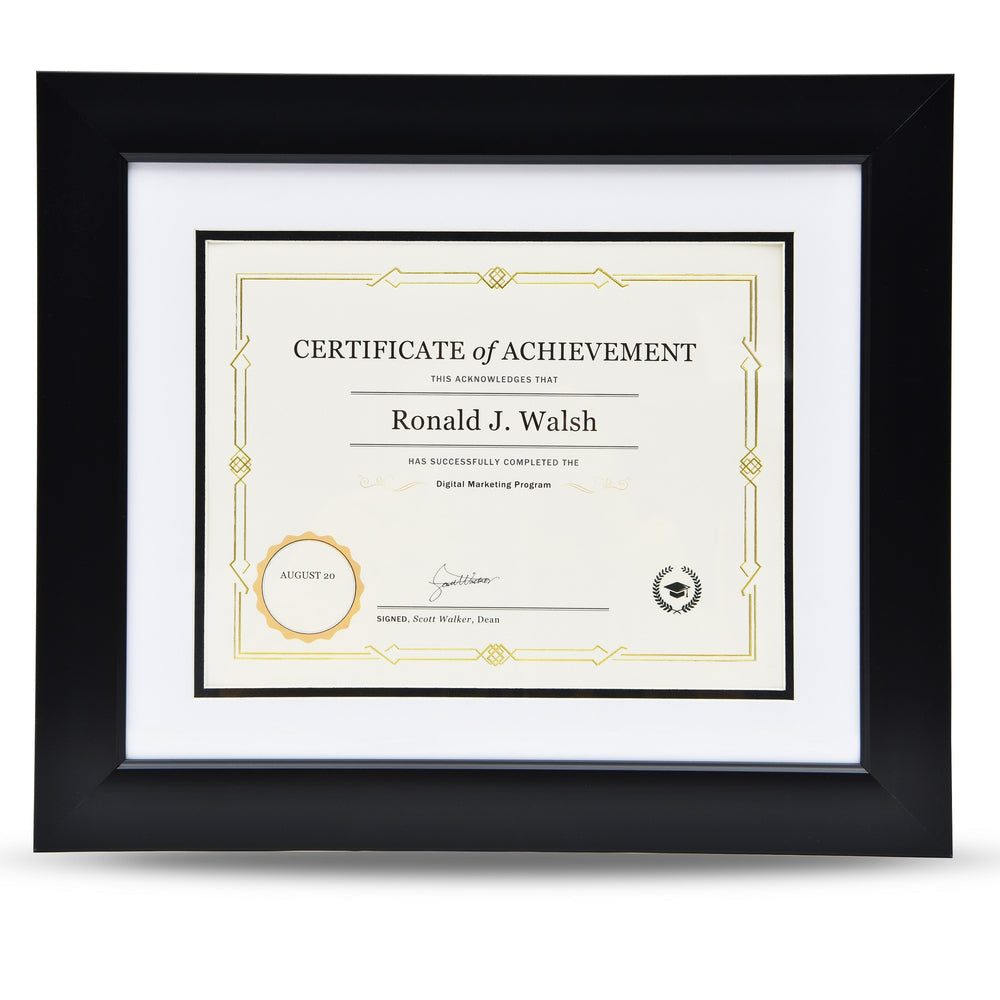 First Base St. James Awards & Certificate Frame - Double Mat - White/Black - 16 1/4" W x 14 1/4" H - For 8 1/2"x11" Certificates