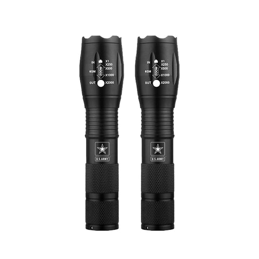 U.S. Army Tactical Military Grade Aluminum Flashlight with Zoom - 2 Pack